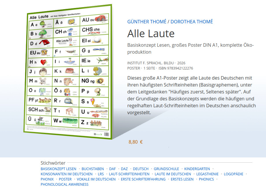 Titelseite Alle Laute. Übersichtsposter DIN A1, Basiskonzept Lesen